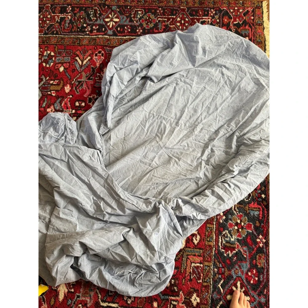 Ralph Lauren Home Blue Chambray 100% Cotton Fitted Bottom Sheet Queen Size USA